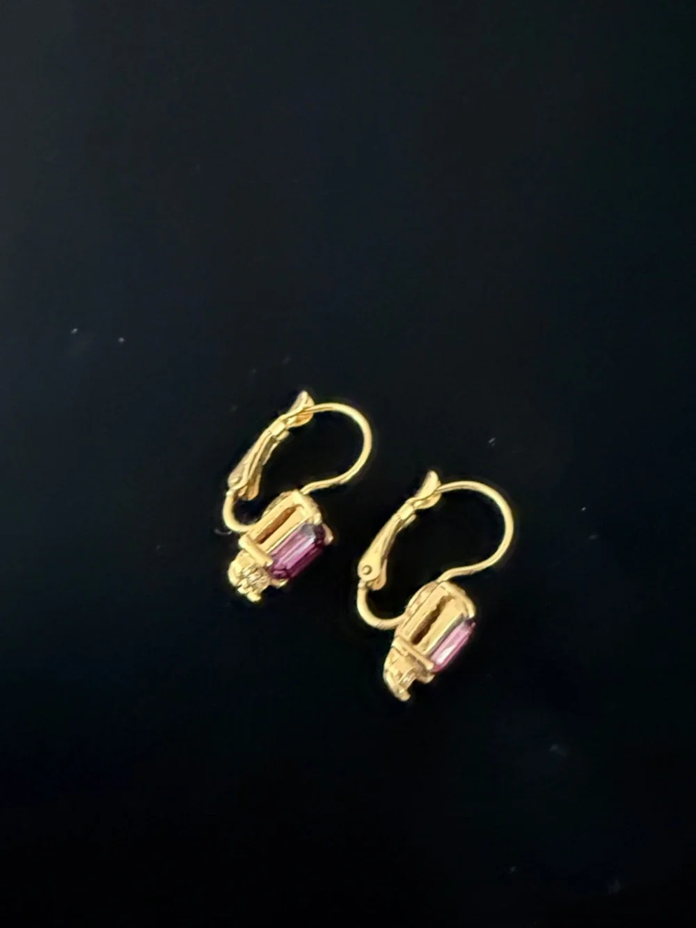 Gold-Tone Purple Crystal Drop Earrings with Accent Stones